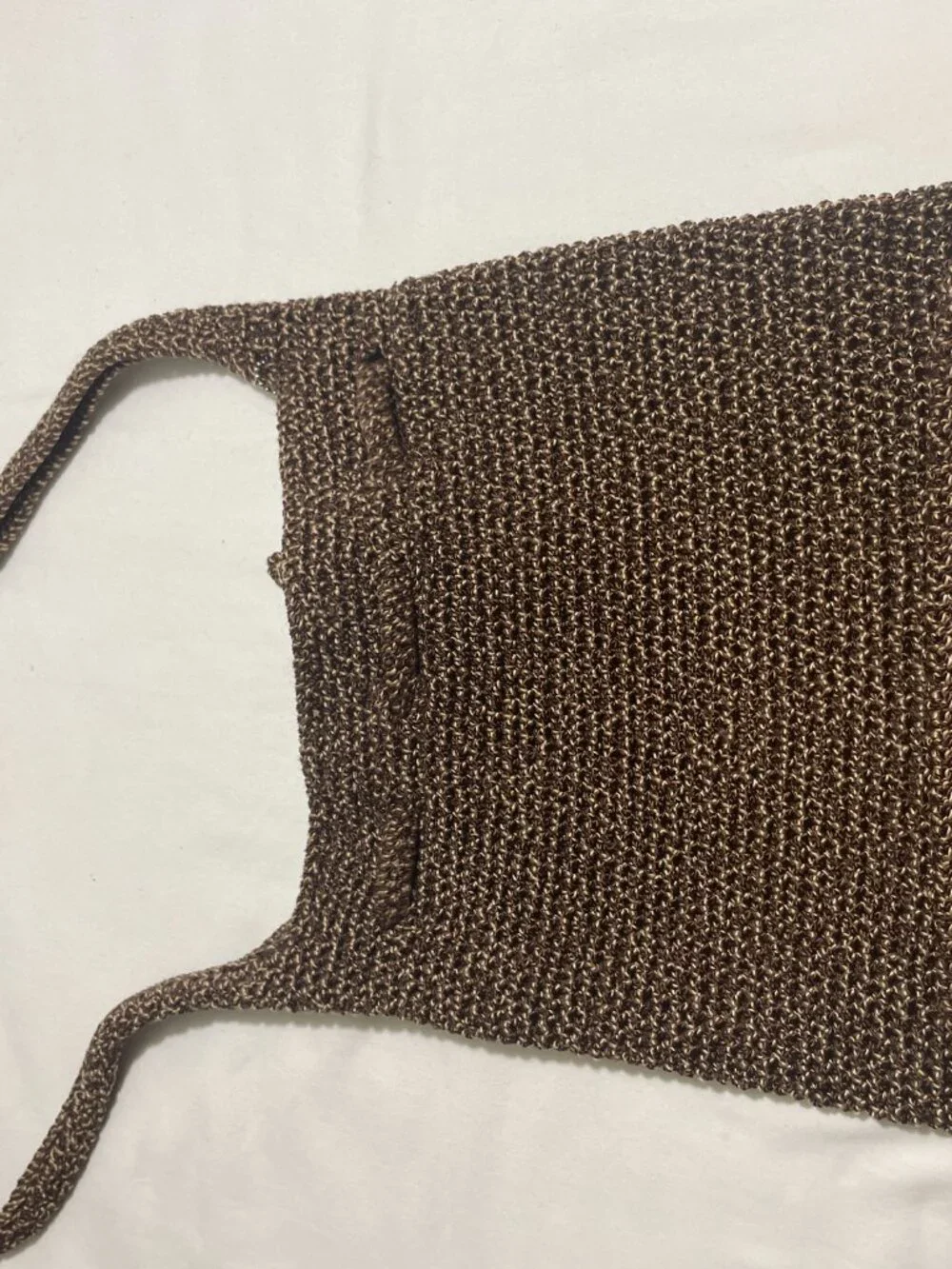 The Sak Brown Crochet Knit Drawstring Shoulder Bag Boho Slouch Hobo Purse